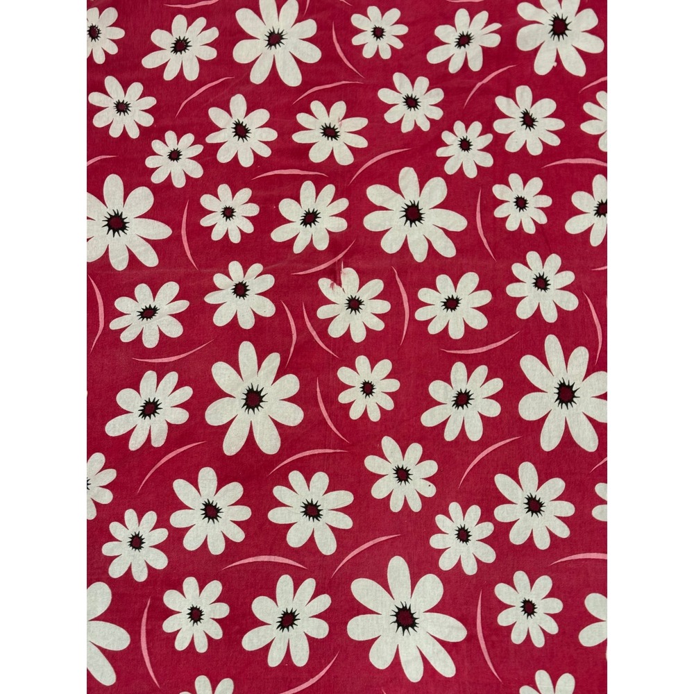 Vintage Magenta Pink Daisy Floral Print Fabric Panel 87x76 White Flower Textile